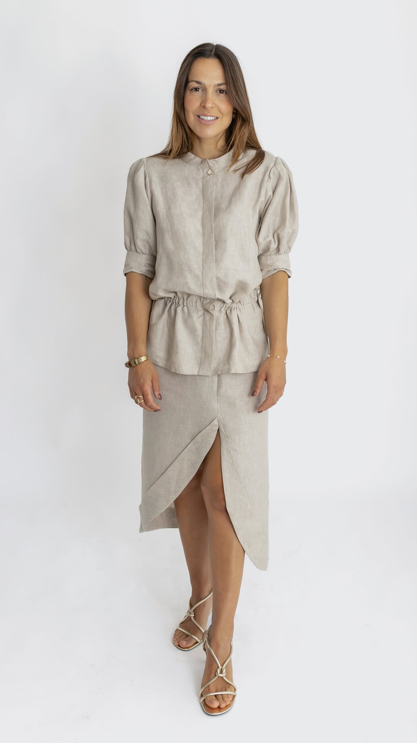 Beige Skirt with Front Slit