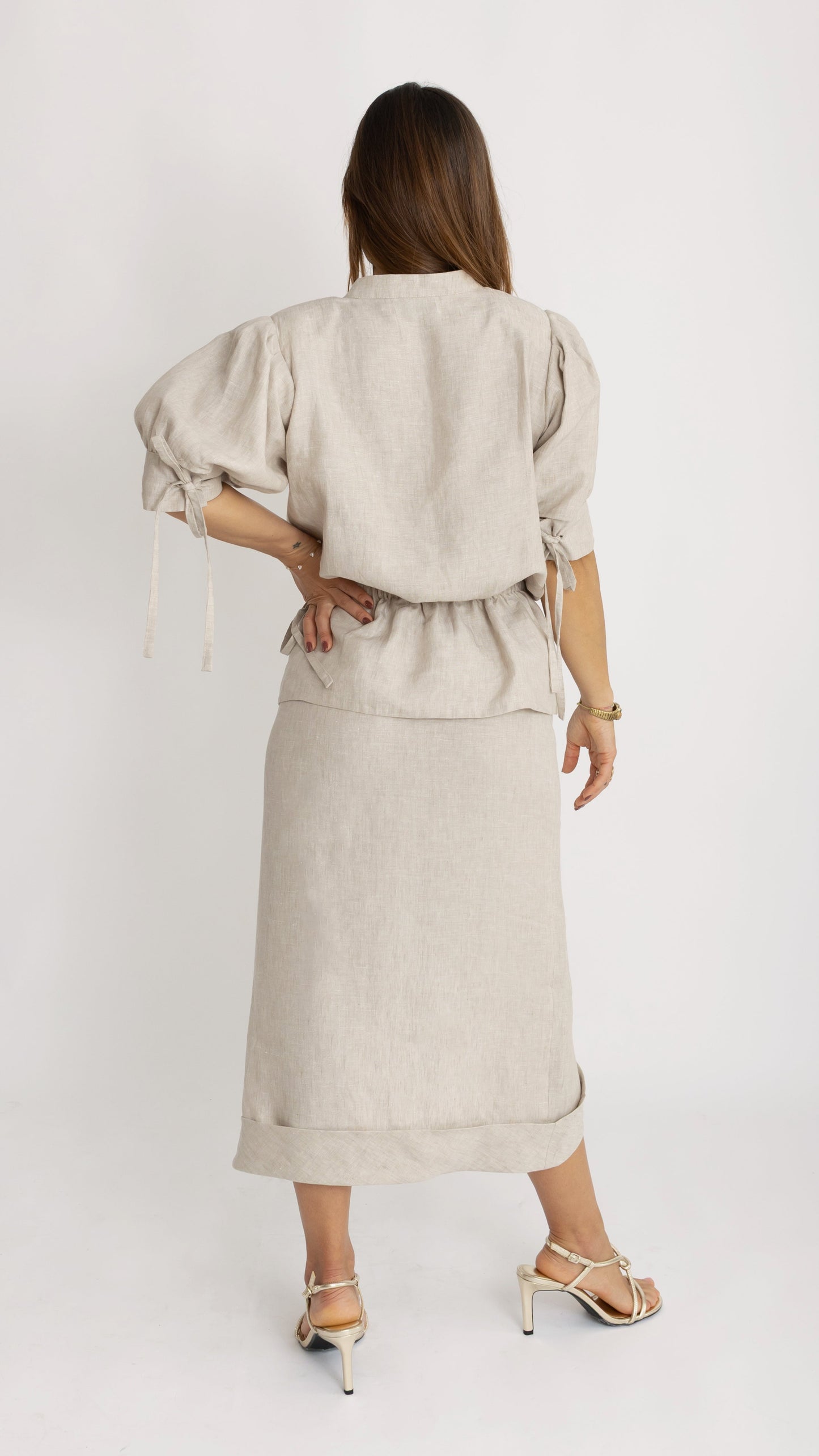 Beige Skirt with Front Slit