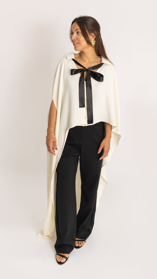 Black Jumpsuit Set with White Cape