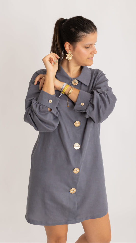 Vintage Gray Buttoned Dress