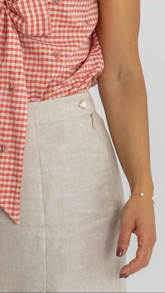 Beige Skirt with Front Slit